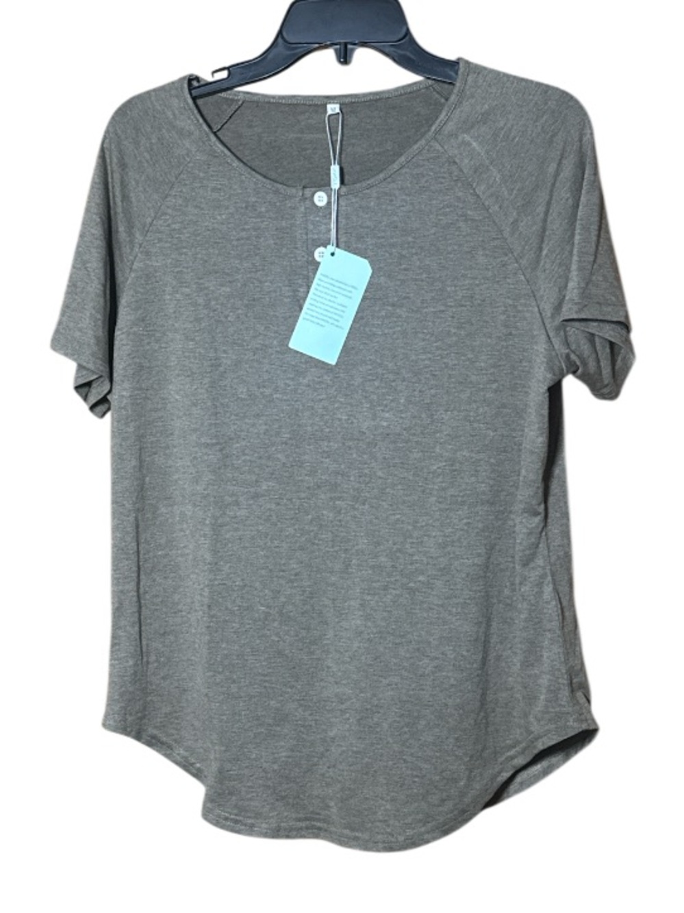 NEW Wholl Classic Short-Sleeve Henley Top Gray Grey Brown - Size M